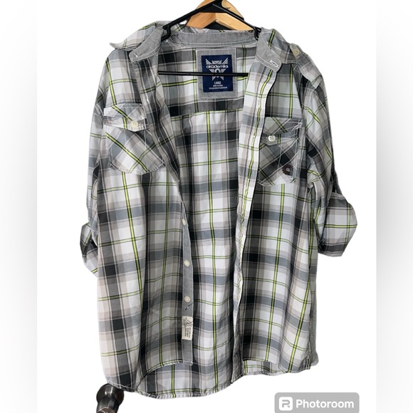 Akademiks Other - Y2K AKADEMIKS Mens Plaid Button Up Front Shirt Big & Tall 3/4 Sleeve Skate Large